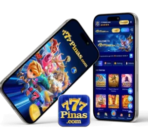 Mobile phone displaying the 777PINAS app interface with a download button