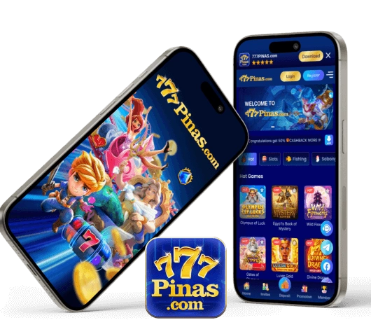 Mobile phone displaying the 777PINAS app interface with a download button